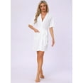 thumbnail image 2 of DARING DIVA Bathrobe Waffle Terry Shawl Collar Tie Short Sleeve S White, 2 of 7