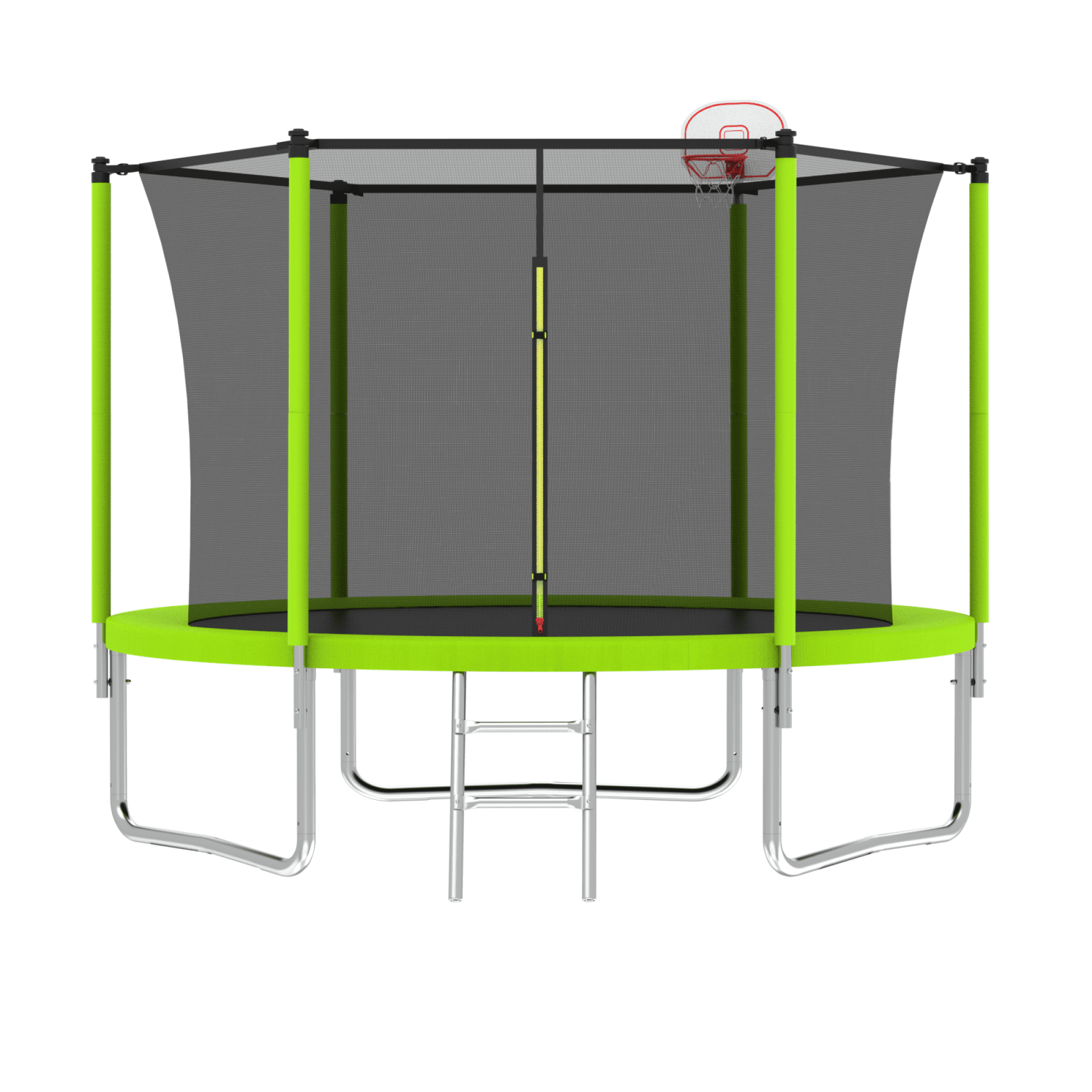 10FT Trampoline for Kids,Outdoor Trampoline with Basketball Hoop,Heavy-Duty Trampoline with Safety Enclosure Net,Green