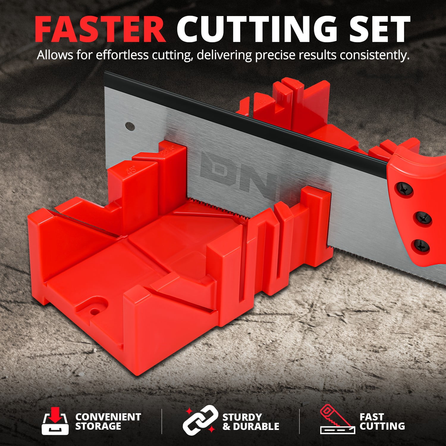 DNA Motoring Deluxe Miter Box with 12" Hand Saw Set Increase Durability Sharpness Precise Cut