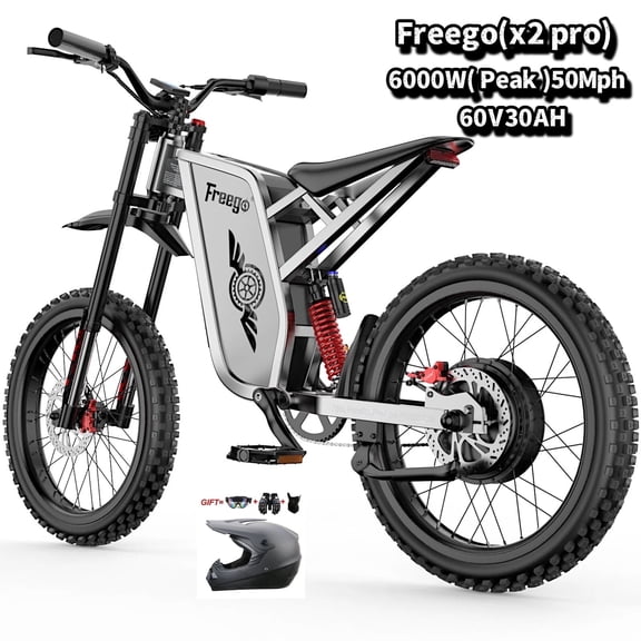 6000W(Peak) Motor Freego X2 Pro Electric Motorcycle Electric Dirt Bike for Adults, 60V30AH Battery,50MPH Electric Bicycle,19x2 Tire Full Suspension Hydraulic Brake Half Throttle UL2849