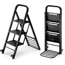 Hyxoo 2 in 1 Hand Truck, Folding Hand Truck Dolly with 2 Wheels & 3 Step Ladder, Heavy Duty Dolly Cart Step Stool for Warehouse, Garage, Home