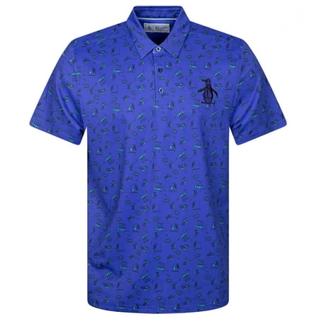 NEW Original Penguin Retro Arcade Print Bluing Golf Polo/Shirt Men's Extra Large (XL)