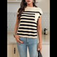 thumbnail image 4 of Suéter Informal de Rayas con Cuello Redondo y Aguja Gruesa para Mujer, Caqui, Talla M, 4 of 7