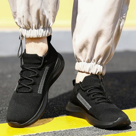

Christmas Fashion Autumn Men Sports Shoes Flat Bottom Lightweight Fly Woven Mesh Breathable Elastic Lace Up
