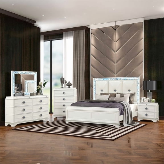 Laguna Modern Style King 5 PC Bedroom set made with Wood in White