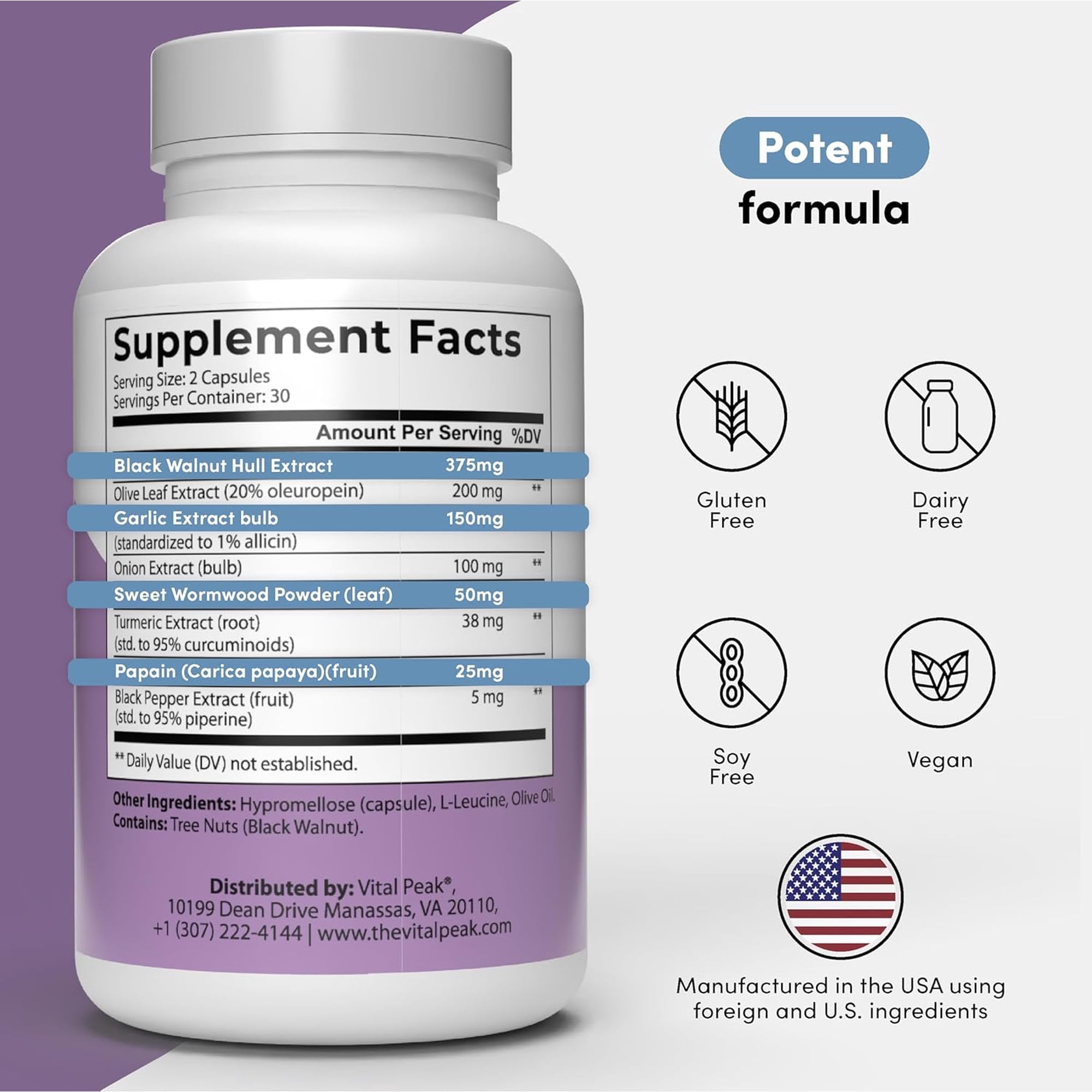 ParaCleanse - Gut Cleanse & Digestive Health Supplements - with Olive Leaf Extract, Papaya, Turmeric, Black Walnut Hull, Sweet Wormwood & More - Vegan, Non GMO, Gluten Free - 60 Capsules