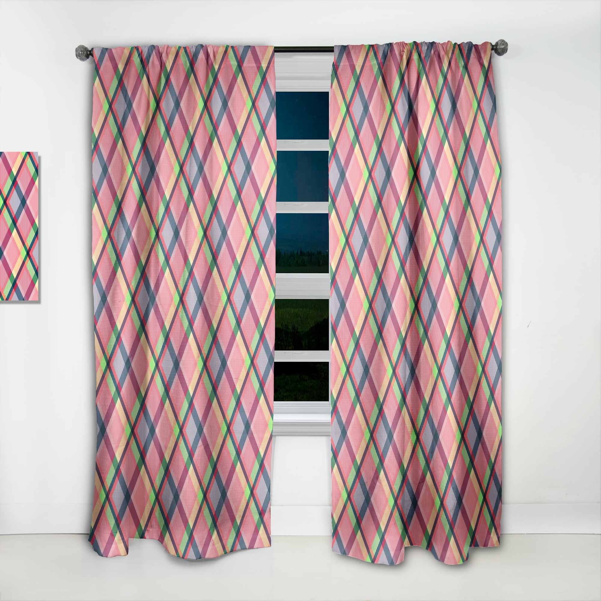 Designart 'Tartan Texture Geometrical Retro I ' Mid-Century Modern Curtain Panel