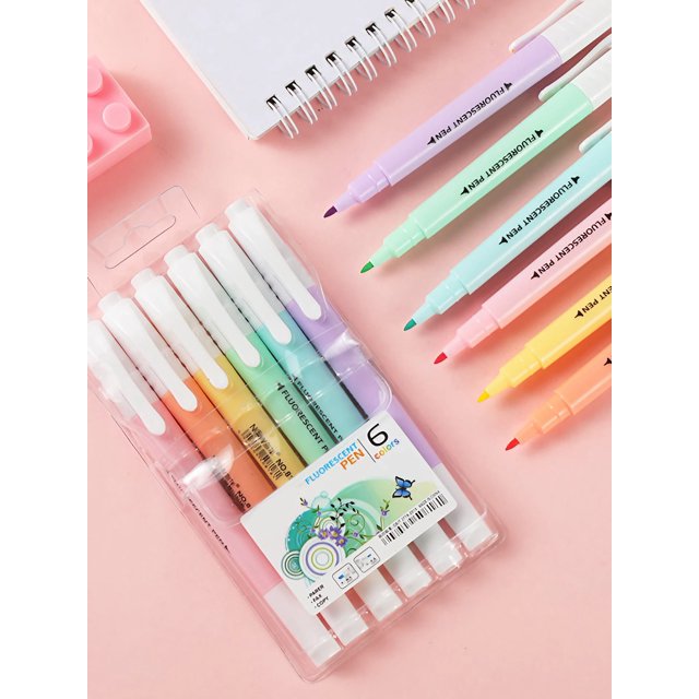 1 Pack (6pcs) Double-headed 6-color Fluorescent Highlighter Marker Pen Stationery Supplies For Office And Study