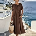 thumbnail image 7 of Fewfanhot Women's Dresses Casual Midi Dress with Pocket V Neck Short Sleeve Relaxed Flowy Dress Summer Long Dress, 7 of 7