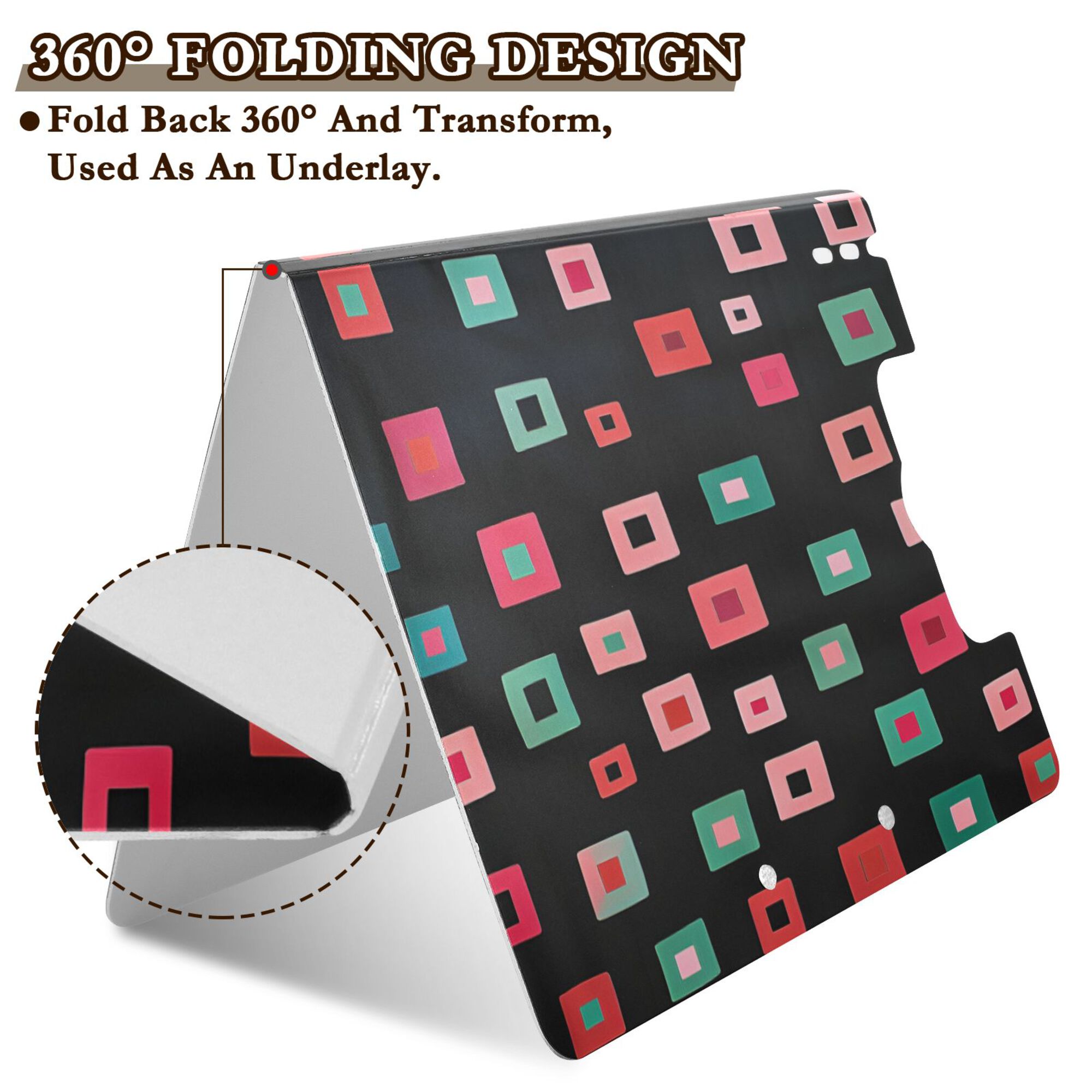 FORMRS A4 Clipboard Folder with Pen Holder Horizontal Foldable School Office Binder, Red Block Pattern