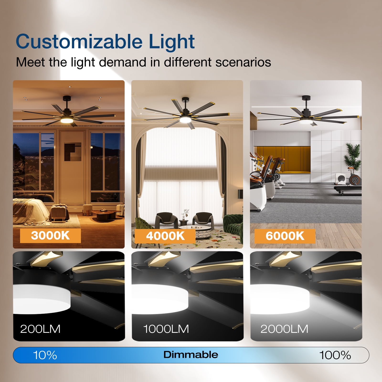 84 Inch 8 Aluminum Blades Ceiling Fans with Lights, Indoor/Outdoor Black Ceiling Fan with Remote Control, Reversible DC Motor, 3CCT, Dimmable, Damp Rated Ceiling Fan for Bedroom, Patio, Black