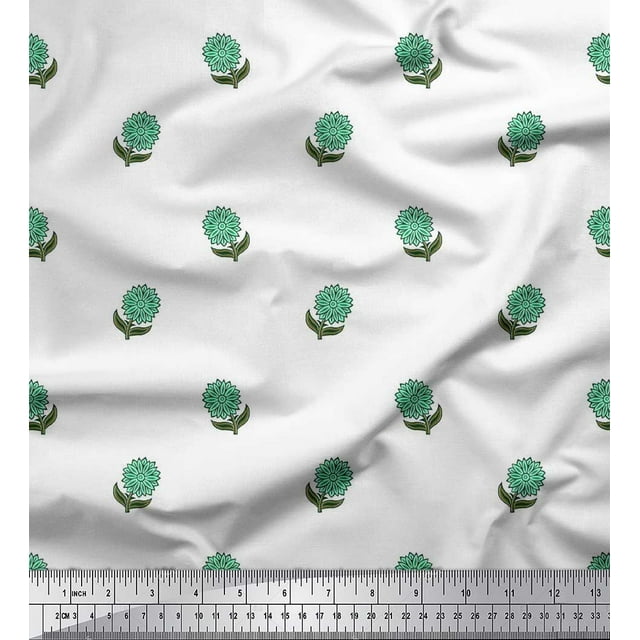 Soimoi Modal Satin Fabric Leaves & Floral Block Decor Fabric Printed Yard 42 Inch Wide