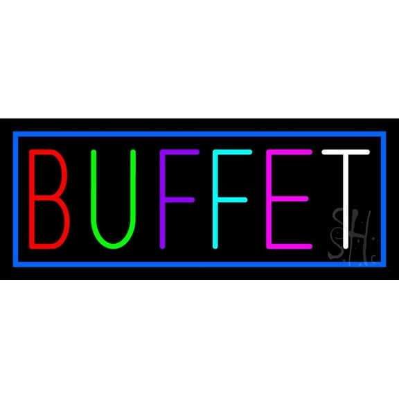 Multicolored Buffet LED Neon Sign 13 x 32 - inches, Black Square Cut Acrylic Backing, with Dimmer - Bright and Premium built indoor LED Neon Sign for restaurant window and interior decor.