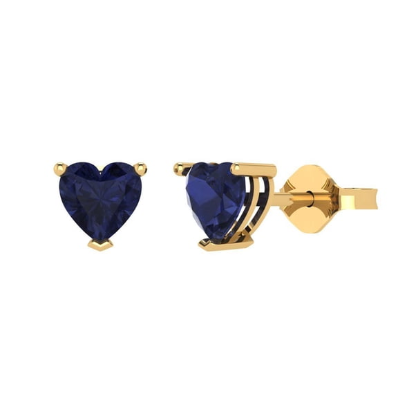 Clara Pucci 1.5 ct Brilliant Heart Cut Studs VVS1 Genuine Conflict free Blue Sapphire Solid 18K Yellow Gold Designer Everyday Earrings Push back