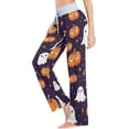 thumbnail image 3 of Women's Ghost Pumpkins Pajama Pants, Casual Pajama Bottoms Lounge Pants Wide Leg, 3 of 7