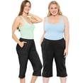 thumbnail image 2 of Stretch Is Comfort Women's Cotton Straight Leg Cropped Pants Black 2X, 2 of 2