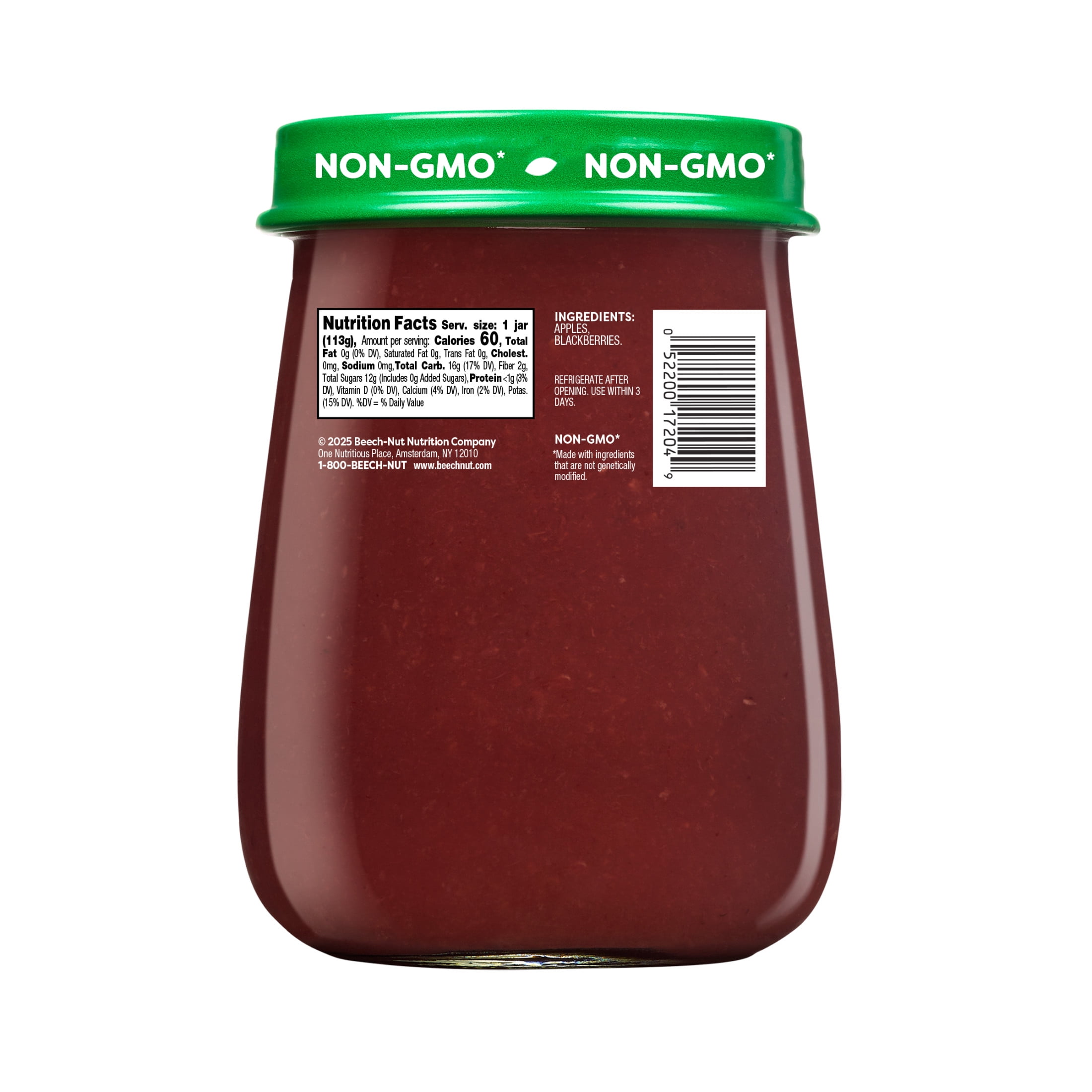 (6 pack) Beech-Nut Naturals Stage 2 Baby Food, Apple & Blackberries, 4 oz Jar