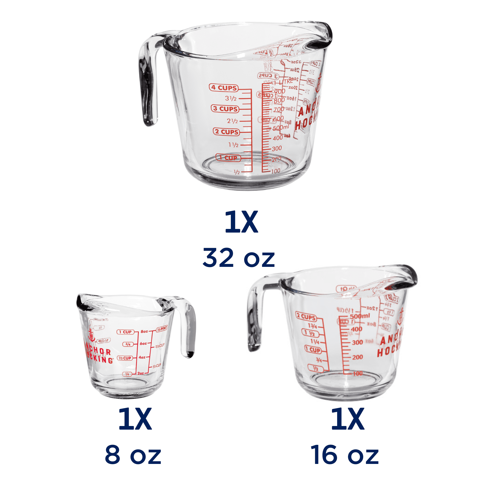 Anchor Hocking 3 Piece Glass Measuring Cup Set
