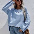 thumbnail image 2 of Suéter de mujer con cuello redondo y bolsillos y mangas largas: jersey clásico azul para uso informal, talla M, 2 of 6