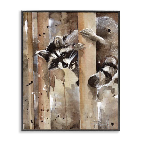 Stupell Industries Farmhouse Raccoon In The Forest Watercolor Animal Black Framed Giclee Art, 11 x 14, by Sean Parnell