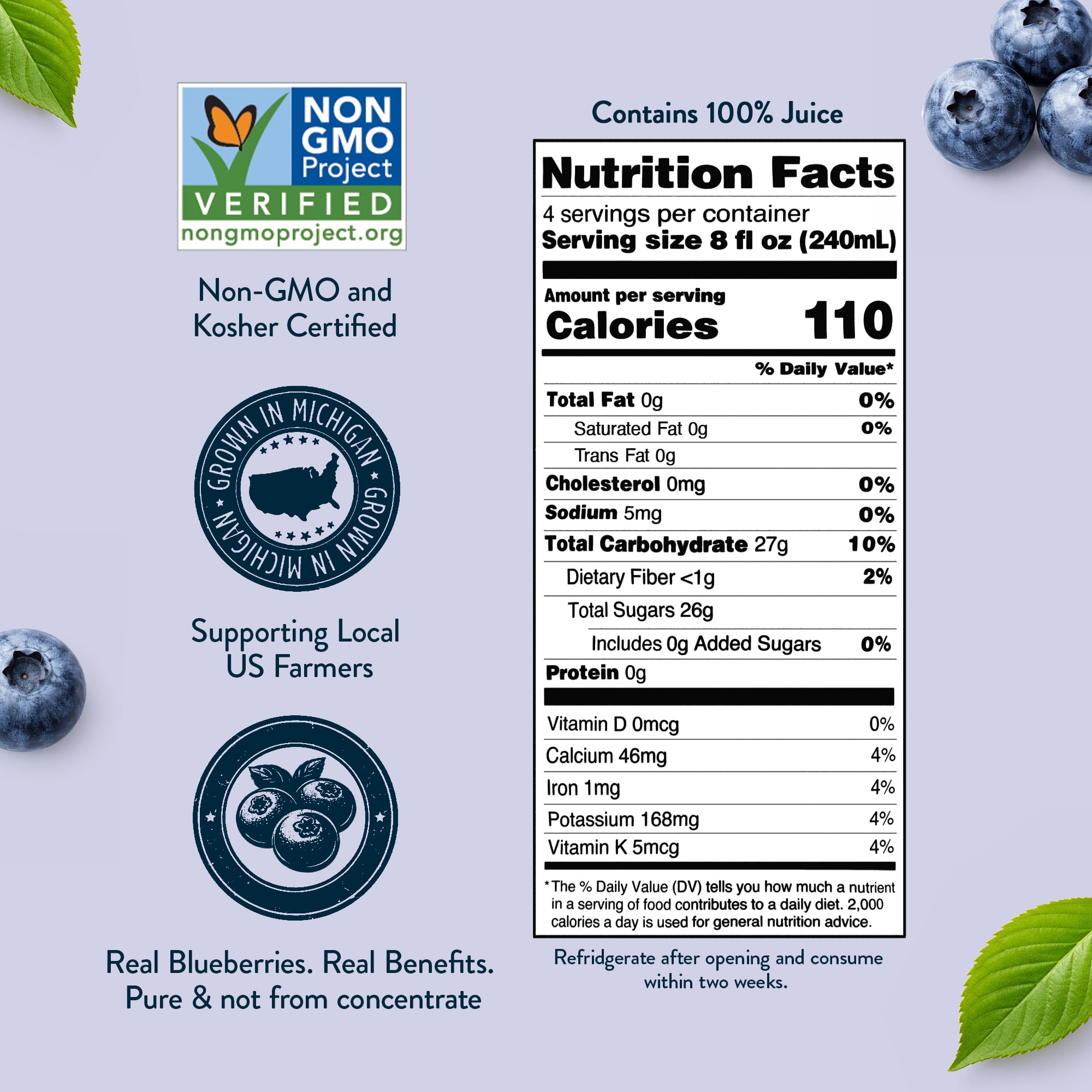 (2 pack) Antioxidant Solutions 100% Blueberry Juice Not from Concentrate, 32 fl oz