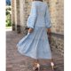 thumbnail image 4 of Vestido con abertura lateral, vestido largo para mujer, vestido con volante en V, vestido largo con flores, rendimiento comprobado, 4 of 6