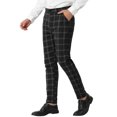 thumbnail image 4 of INSPIRE CHIC Men's Dress Plaid Slim Fit Flat Front Business Pants with Pockets 28 Black, 4 of 7
