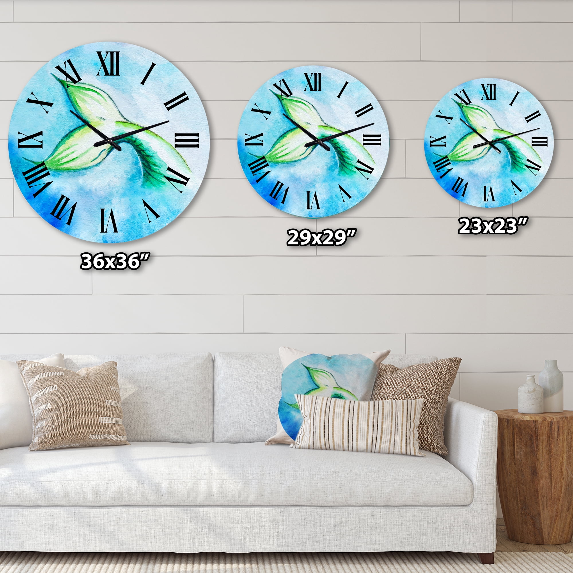 Designart 'Mermaid Fish Tail' Nautical & Coastal Wall Clock