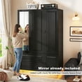 thumbnail image 3 of ANPOO Mid-Century Modern Concave-Convex Bedroom Armoire, 3 Door Freestanding Wardrobe Closet with Mirrors, LED Lights, 70.3" Tall Wooden Storage Cabinet with Drawers & Shelves, 3 of 9