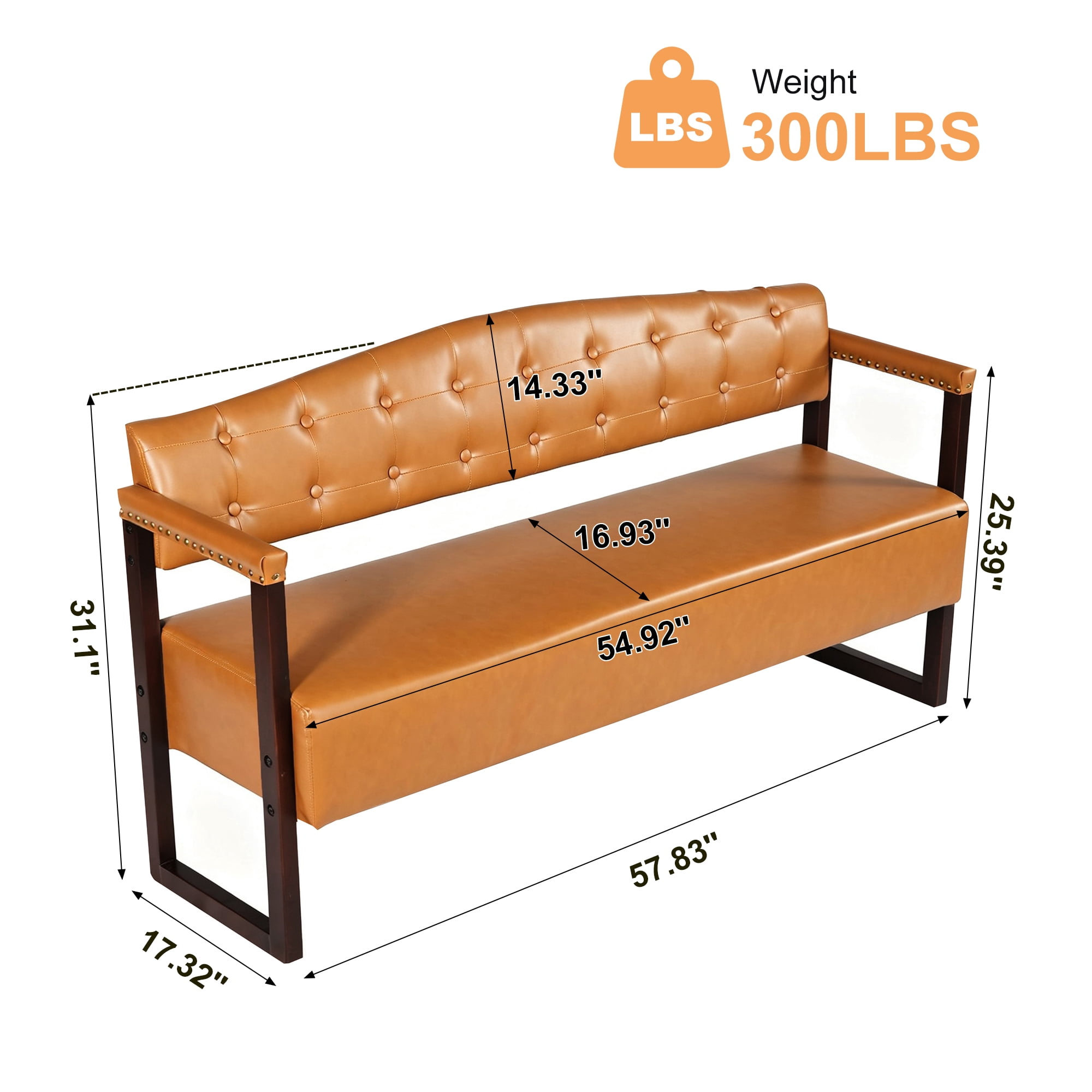 AISWORD 2-Piece Faux Leather Bench Set,57.83" Upholstered Entryway Sofa Bench with Tufted Backrest & Nailhead Trim