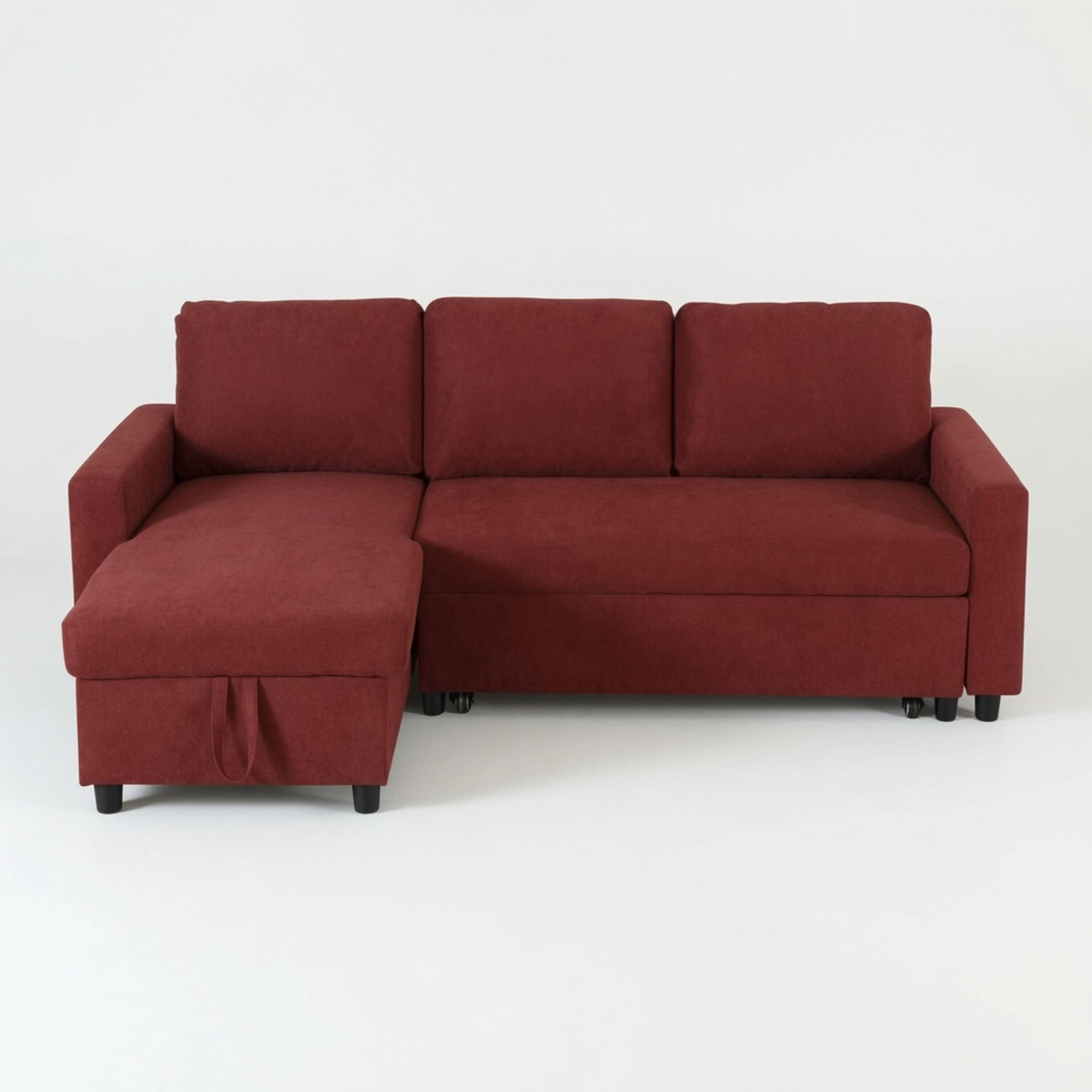 TiramisuBest L-Shaped Convertible Sofa Bed with Reversible & Storage Chaise,84"W Fluffy Flannel Sectional Sleeper for Living Room,Red
