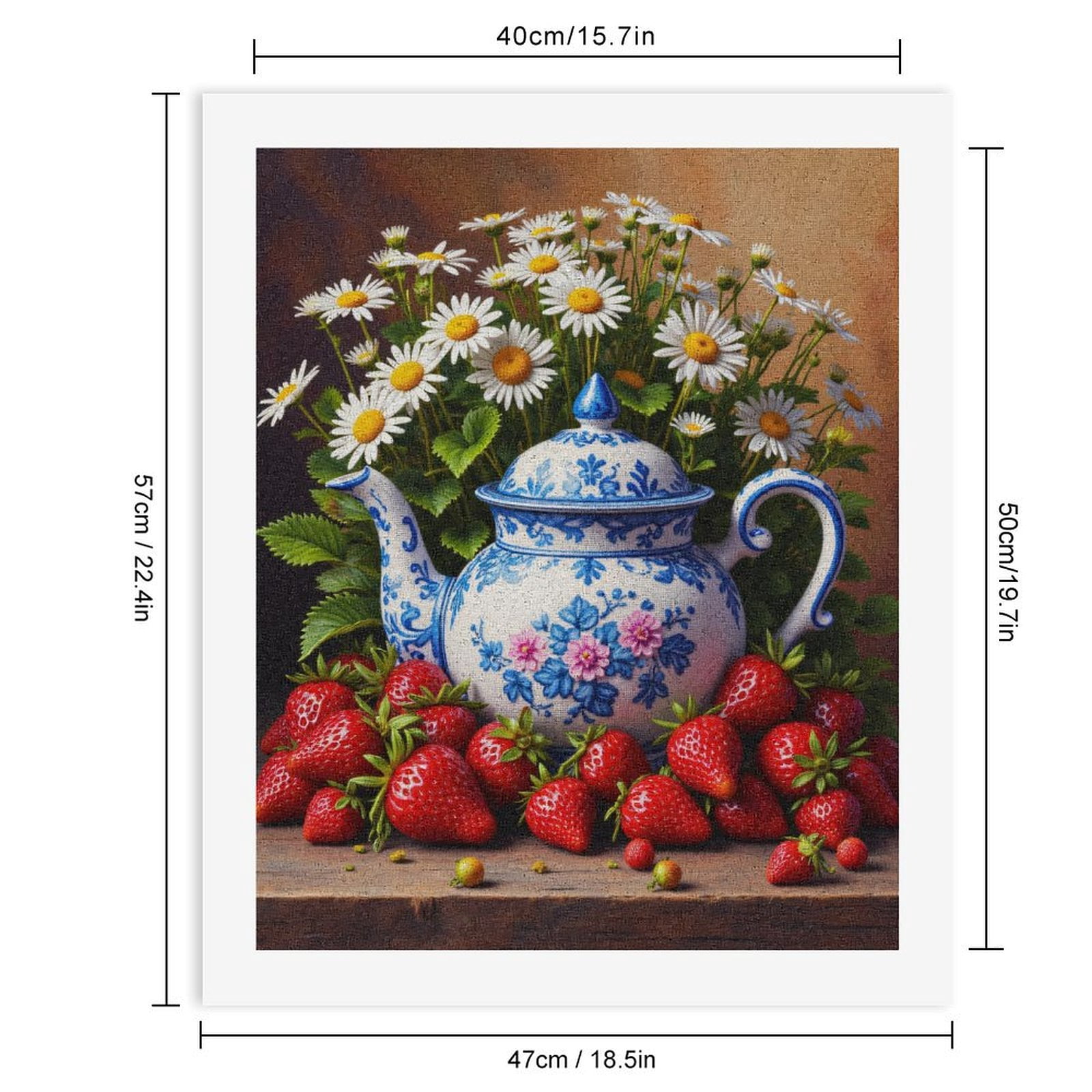 Paint by Numbers Kit for Adults, Tea Pot Daisies Strawberries Display Paint by Numbers, Easy Paint by Numbers Kit for Adults Beginner, DIY Adult Paint by Number Kits on Canvas, Home Decor