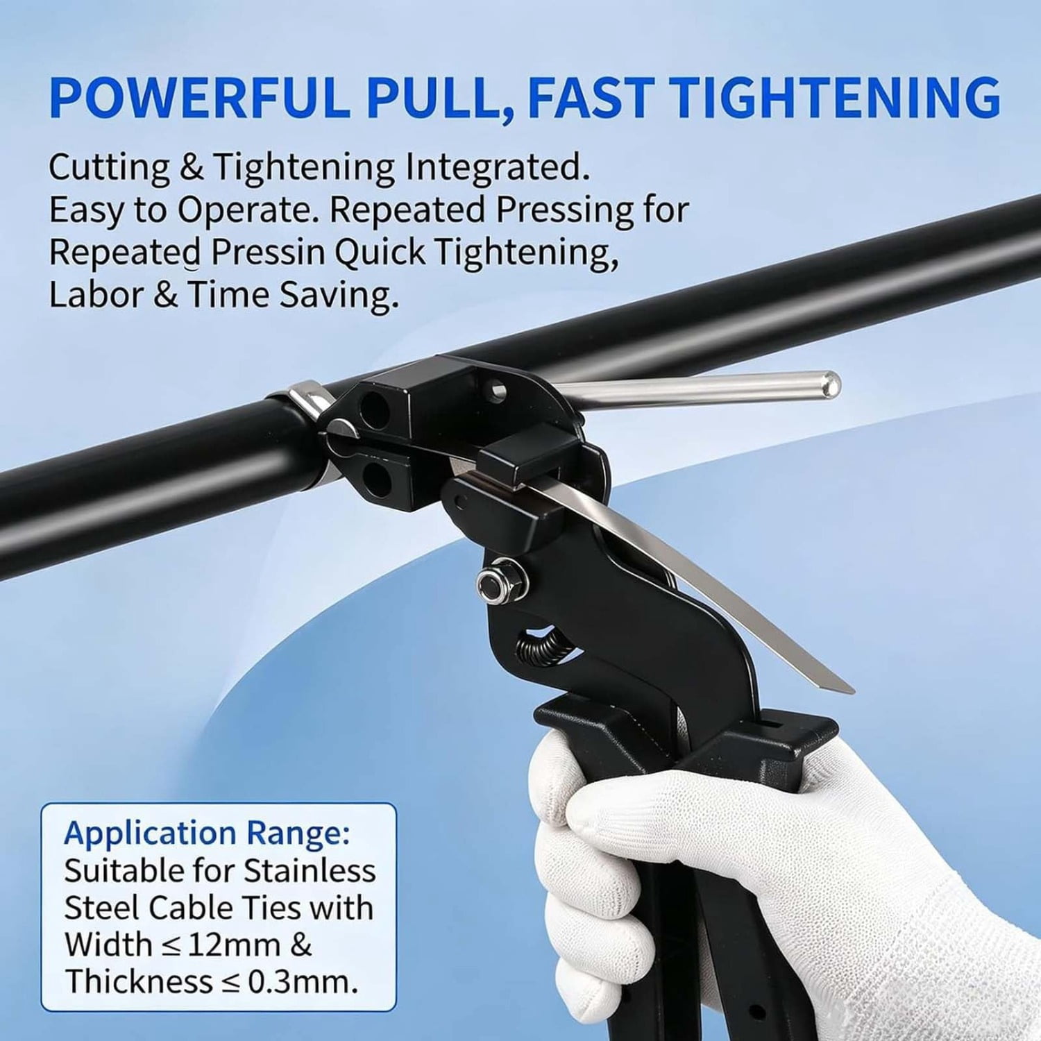 Metal Zip Tie Gun with 100 PCS 7.8inch(200mm) Stainless Steel Zip Ties,Heavy Duty Cable Tie Tool, For Fence Repair, Cable Management, Automotive And Farm Use
