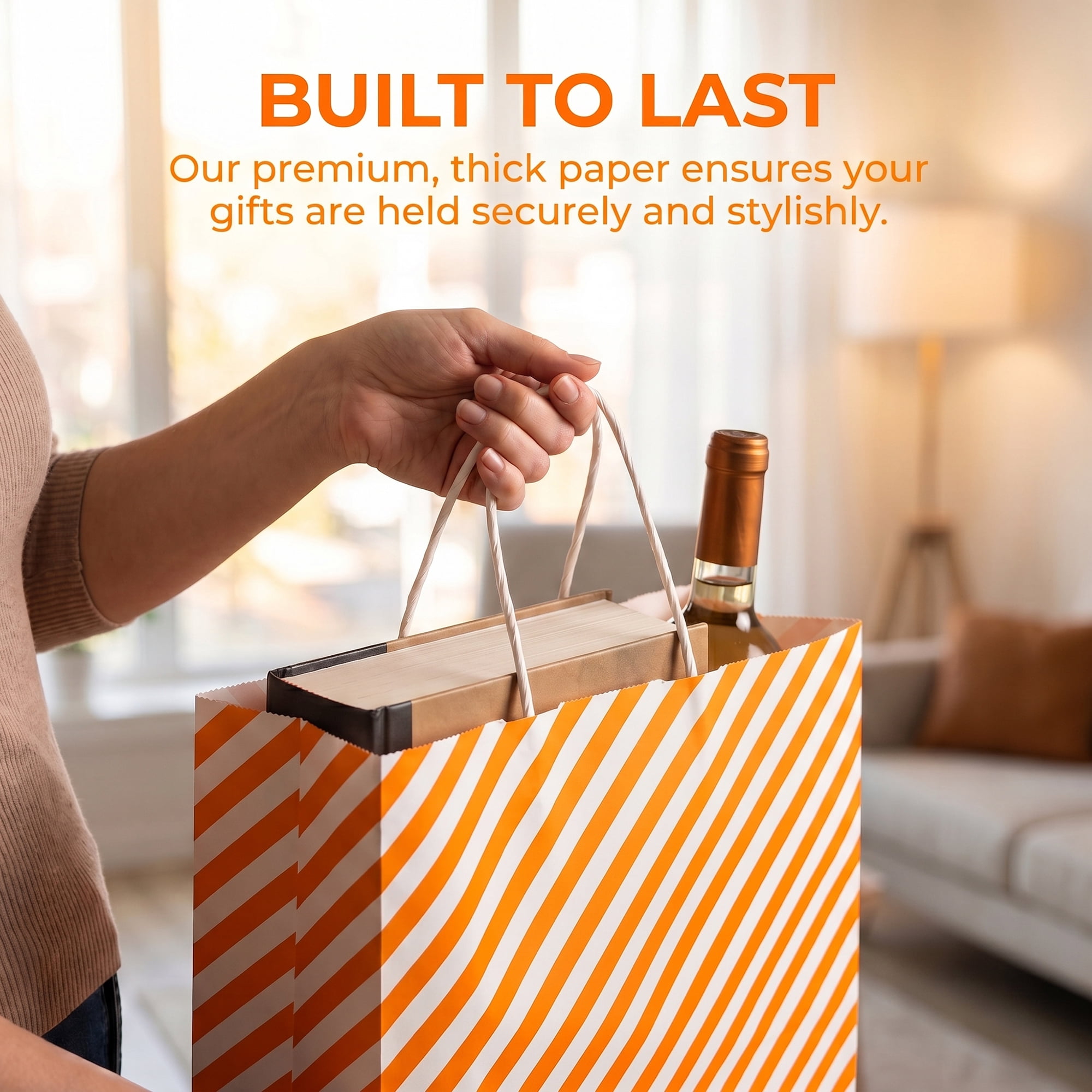 Unique Bargains 6Pcs Diagonal-stripe Gift Bag with Handles Orange 8.7" x 4.3" x 10.6"