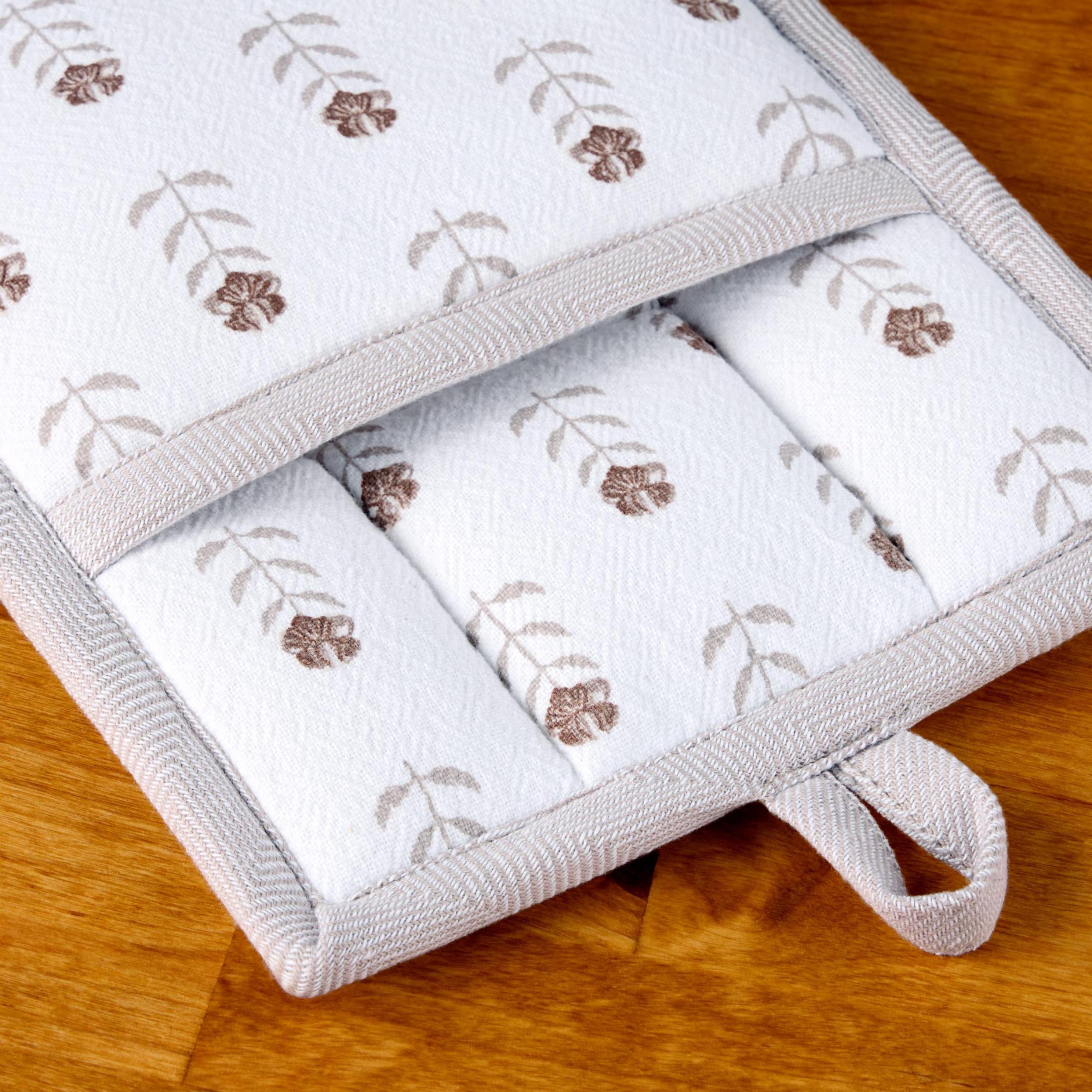 Beautiful Home by Drew Barrymore 4-Piece Oven Mitt, Pot Holder, Mini Mitt Set, Brown