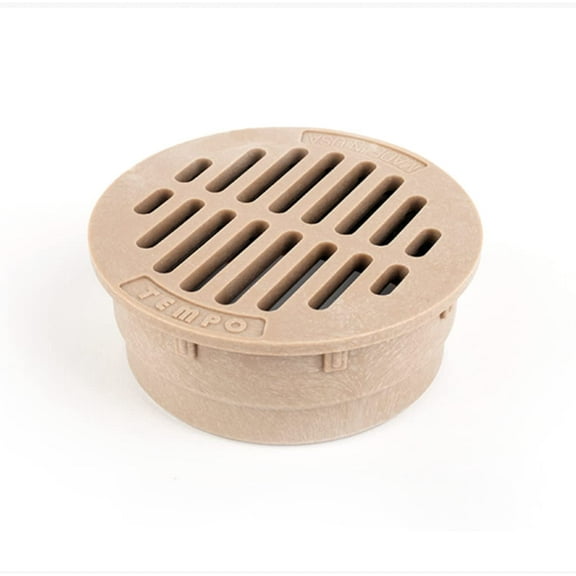 Premium USA Made 4" Inch Tan Outdoor Round Flat Drain Grate Cover - Fits All 4" Inch Sewer & Drain Pipe / Fittings, Also Fits Triple Wall Pipe & Corrugated Landscape Pipe 4" (Tan)