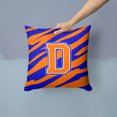 thumbnail image 2 of Letter D Initial Tiger Stripe - Blue Orange Fabric Decorative Pillow, 2 of 4
