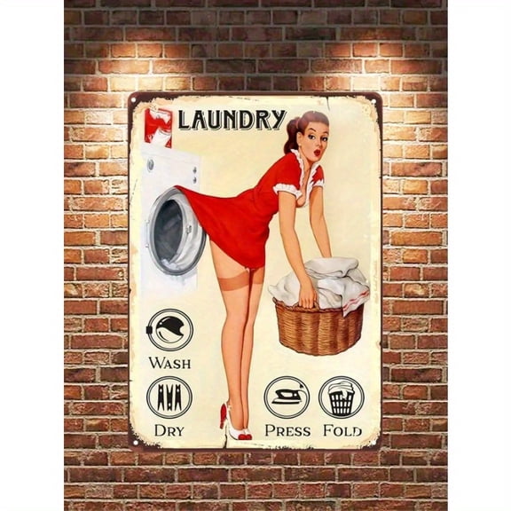 Retro Metal Tin Signs - Laundry Room Drop Your Pants Here - Vintage Iron Sign for Commercial Home Cafes Homes Bars Funny Door Art Wall Decor 8"x6"