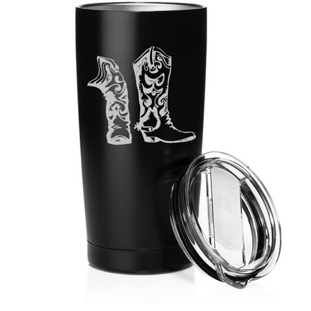 

Smooth Body Tumbler Stainless Steel Vacuum Insulated Travel Mug Cup Gift Cowboy Cowgirl Boots (20 oz Matte Black)