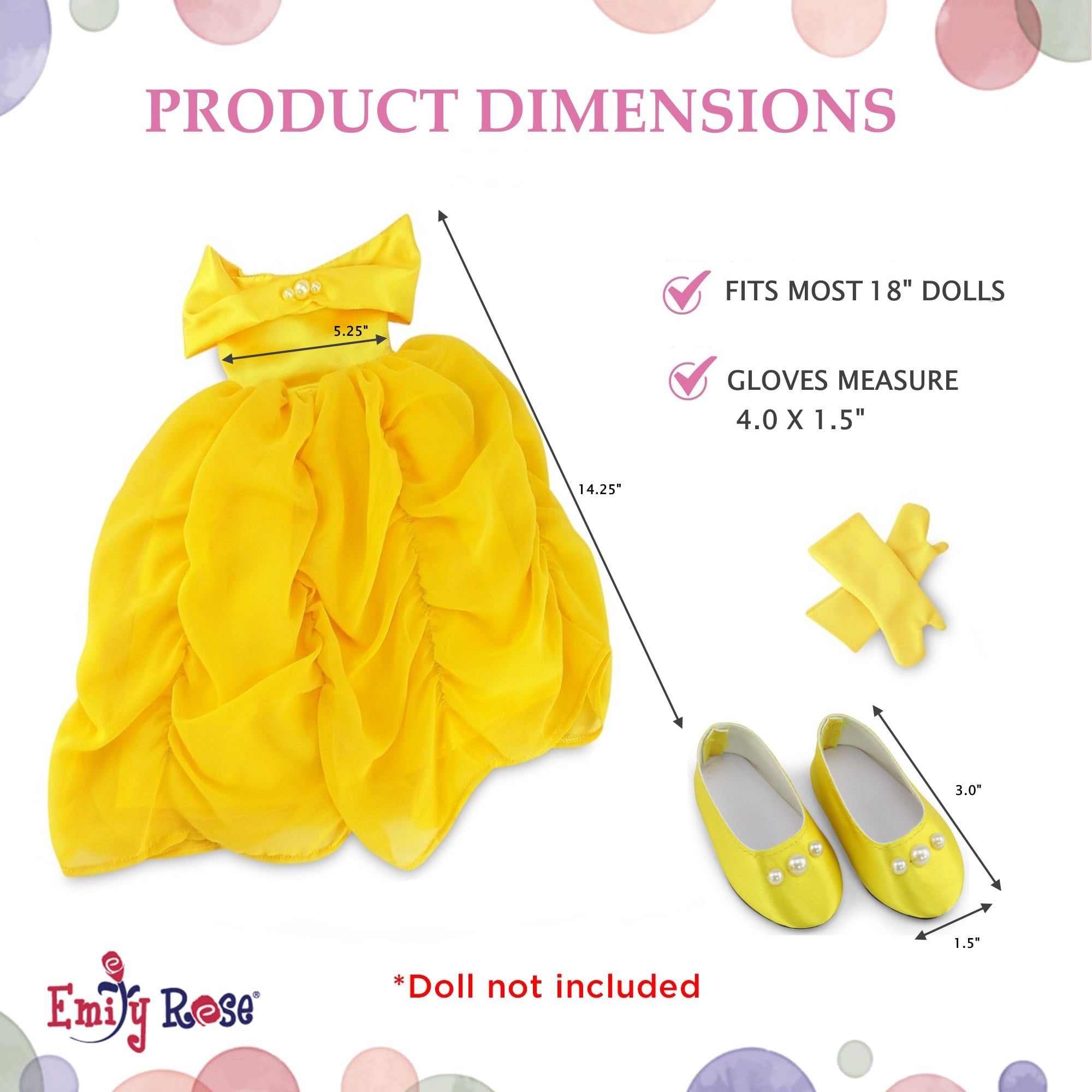 Emily Rose 18 Inch Doll 3 Piece Princess Belle Inspired Doll Clothes and Accessories Set | Compatible with American Girl and Similar Dolls