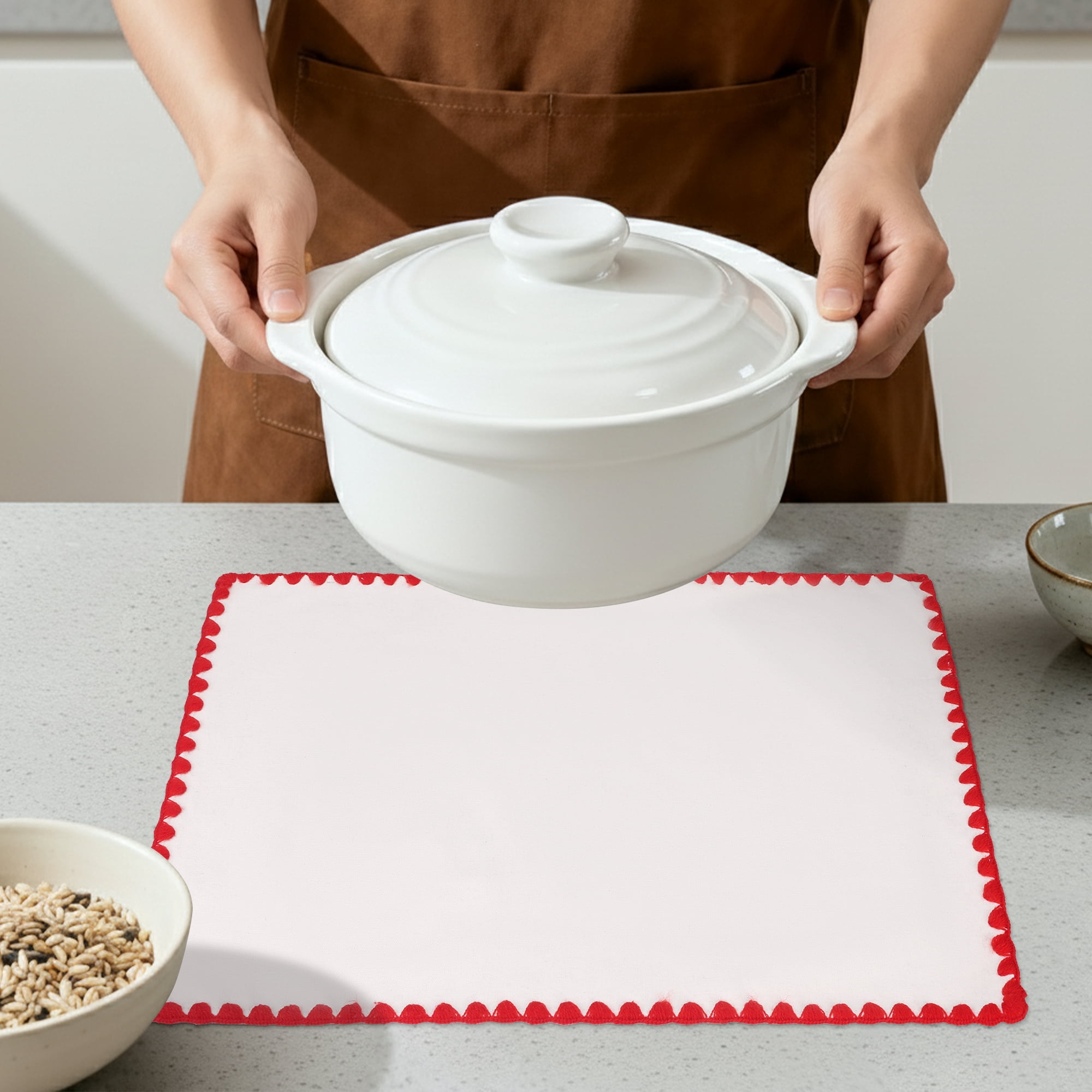 Unique Bargains Farmhouse Set of 4 Linen Placemats for Dining Table Decor Red