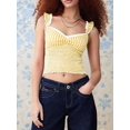 thumbnail image 5 of Women Gingham Lace Trim Square Neck Crop Tank Tops Plaid Y2K Sleeveless Slim Fitted Camis Shirts Yellow S, 5 of 8