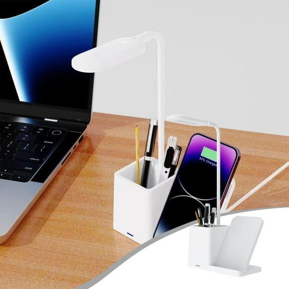 Nilvkv Lampe de Bureau Intelligente à DEL 15 W, Recharge Sans Fil, Porte-Stylo, Noir Blanc