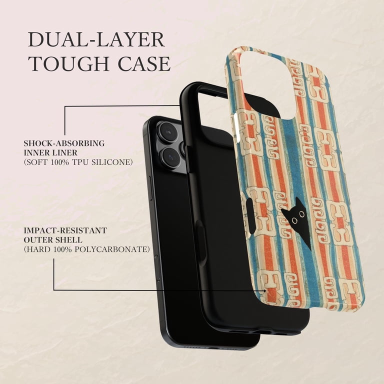 Retro Stripe Black Cat Tough Case for Apple iPhone, Dual-Layer