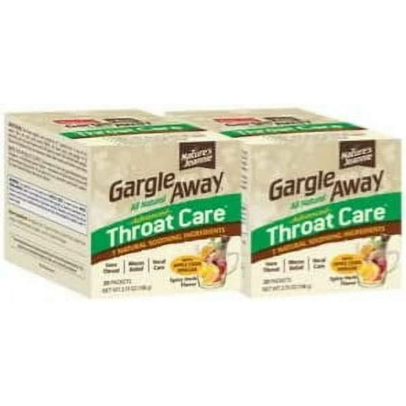 Gargle Away All-Natural Throat Care - Soothes Sore Throat, Tough Mucus, Persistent Cough, Oral Thrush for Adults (12 Packets) - Spicy Herb flavor