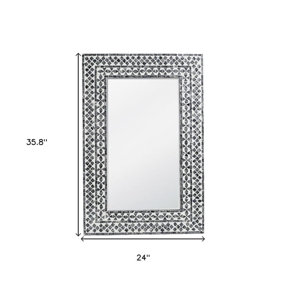 HomeRoots 485037 36 in. Black & White Manufactured Wood & Shell Framed Accent Mirror