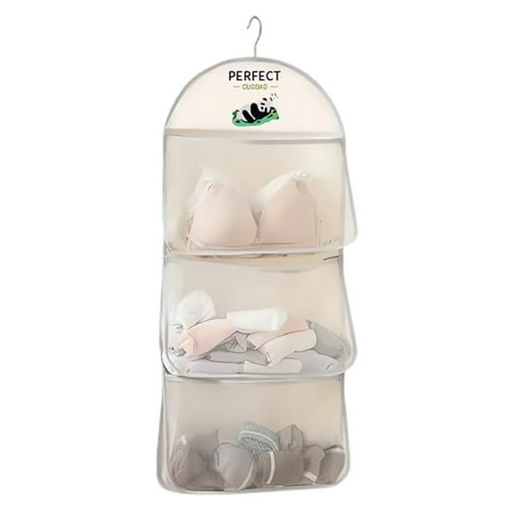 Multi Layer Mesh Storage Hanging Bag,Hanging Storage with Metal Hanger Mesh Pockets for Bra Underwear Socks,Pockets Hang Store Bag for Door Closet