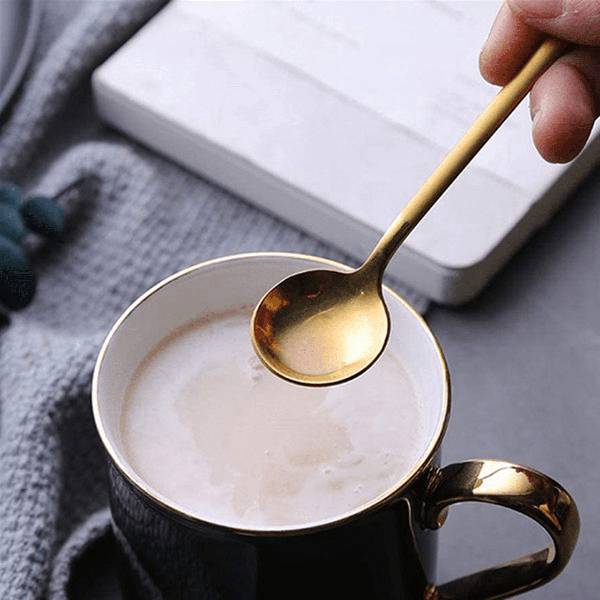 Mafier 12-Pack Gold Plated Espresso Spoons – 5.24 Inch Mini Teaspoons, Stainless Steel, Dishwasher Safe