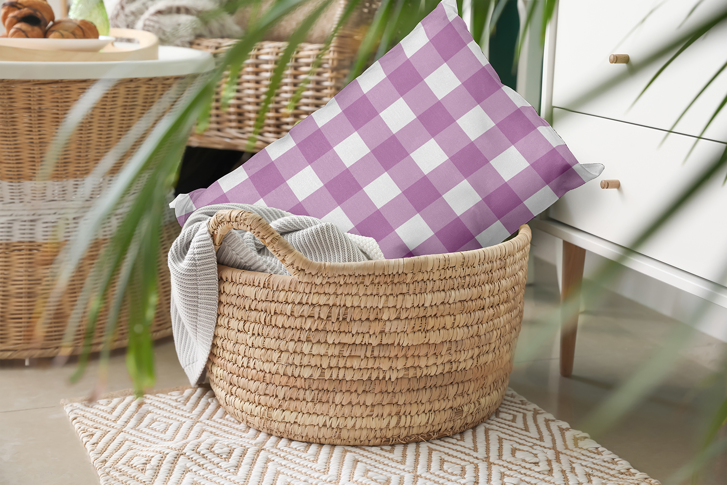 20" x 14" Simply Daisy Gingham Plaid Polyester Indoor/Outdoor Pillow, Orchid Qty 1