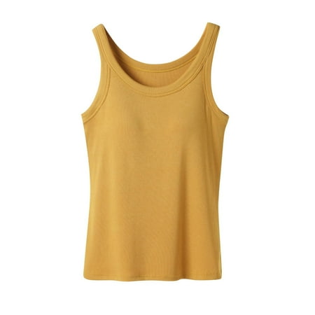 RYRJJ Womens Shelf Bra Tank Tops Racerback Workout Camis Yoga Shirt Cotton Basic Layer Padded Bra Undershirt(Yellow L)